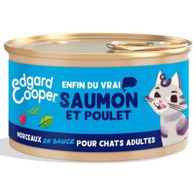Morceaux en sauce au saumon et poulet frais pour chats EDGARD COOPER 85g (15.17€/KG)