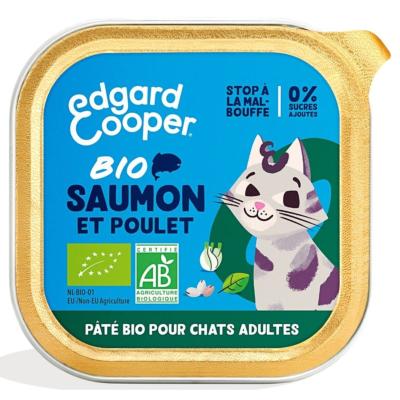 Patée bio au saumon et poulet pour chats EDGARD COOPER 85g (15.17€/kg)